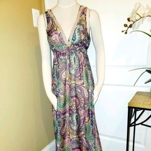 🔮 Patterned Boho Violet/Green Maxi Dress